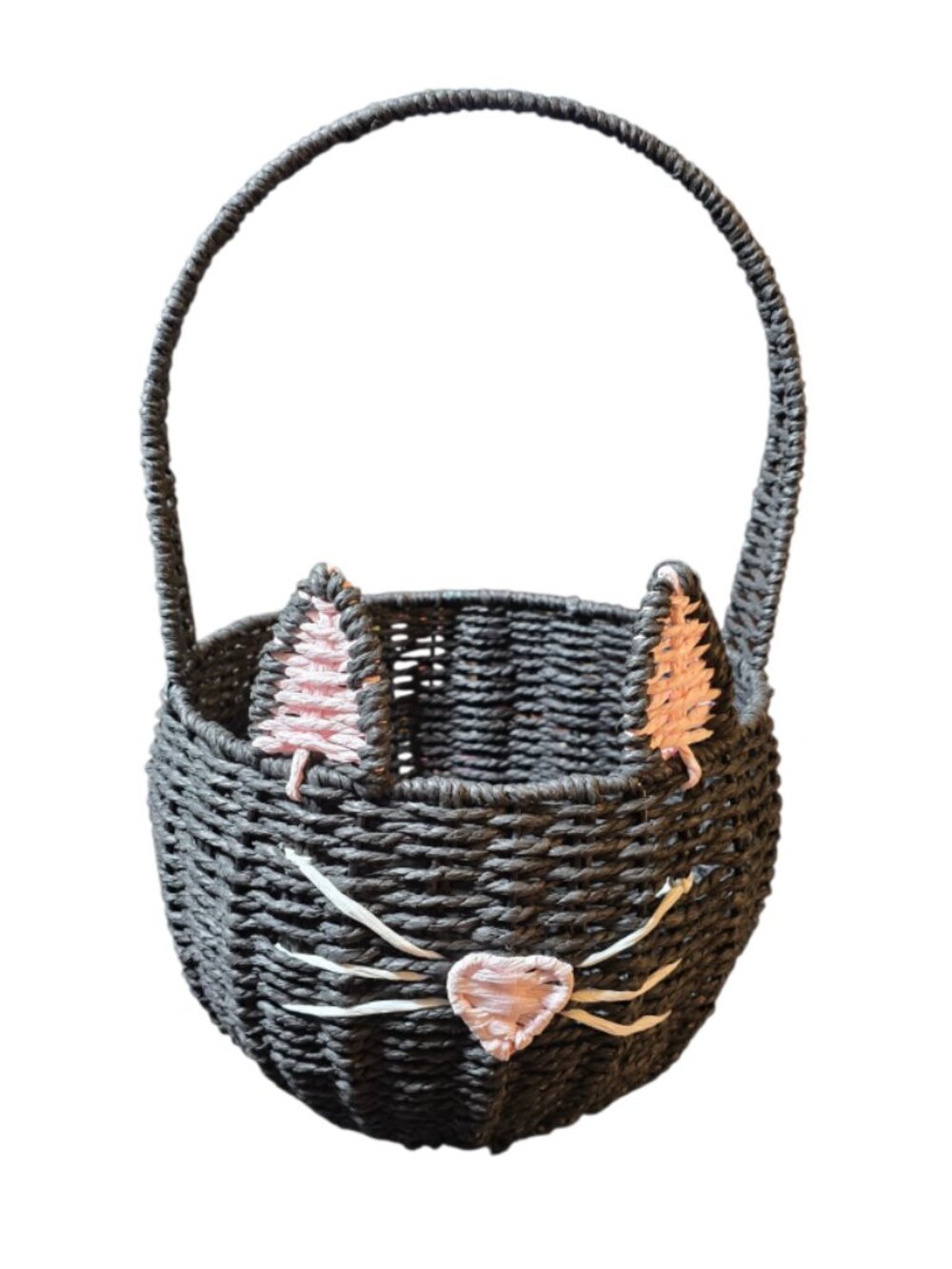 Black Cat Woven Halloween Basket Trick or Treat Candy Holder Spooky Decor